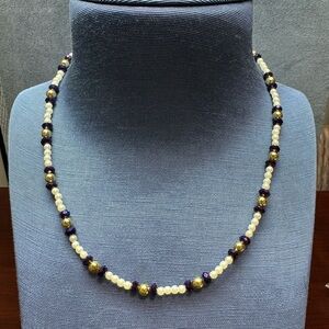 NWT Elegant faux Pearl and purple Crystal Beaded Necklace